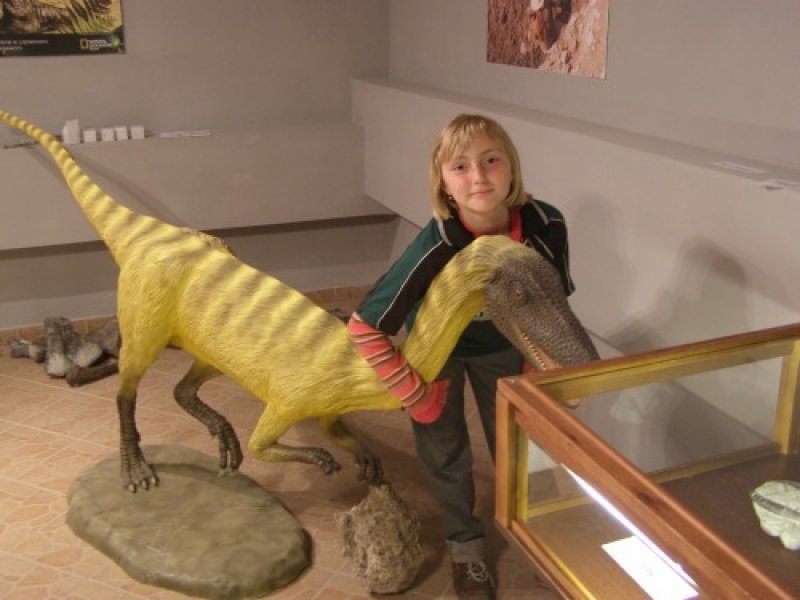Muzeum Paleontologiczne w Lisowicach nr 16 (Wnętrze muzeum z turystami wokół eksponaty)
